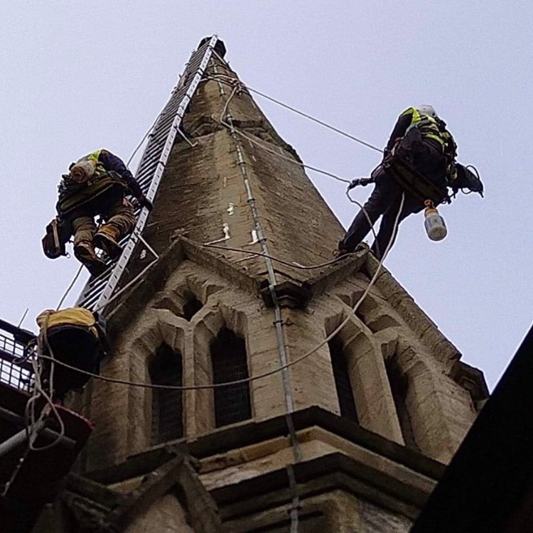 United Church Dorchester-spire repair by abseil