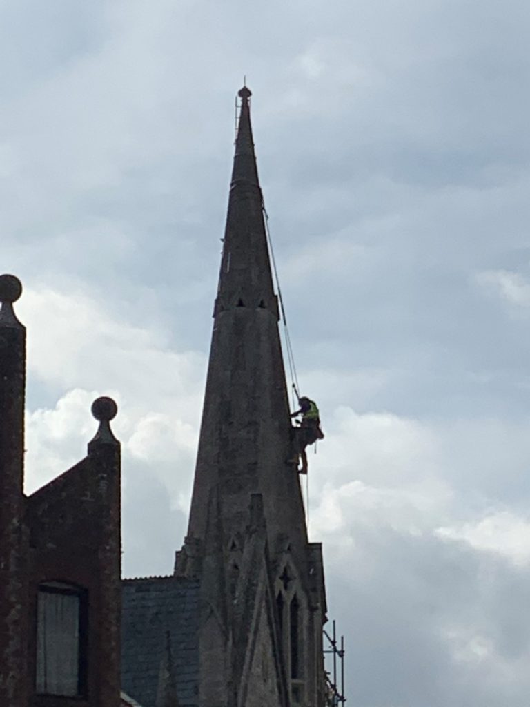 United Church Dorchester_spire repair_abseil repair