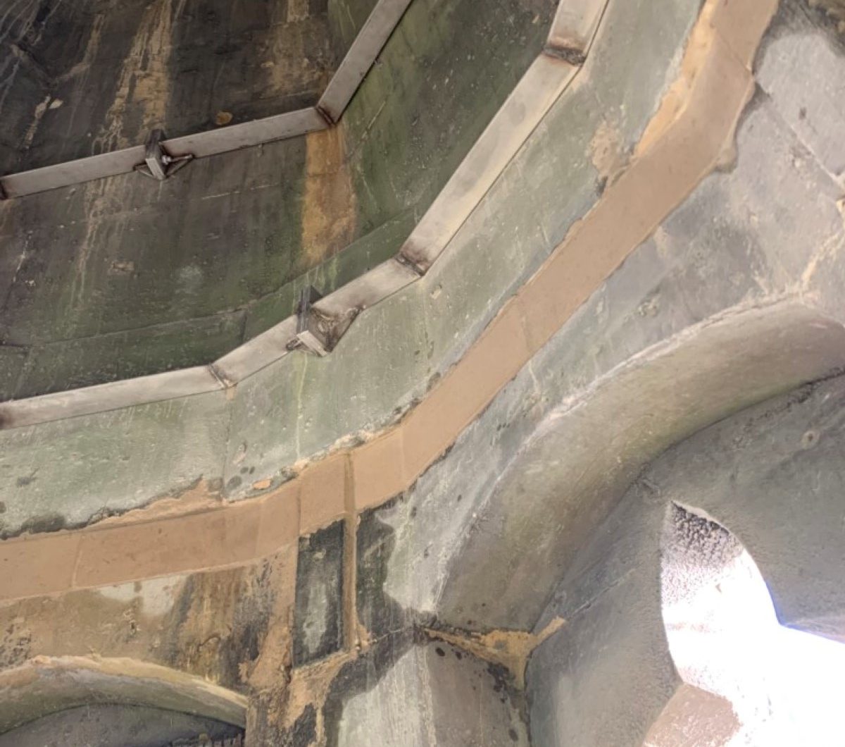 United Church Dorchester_spire repair_new stone band